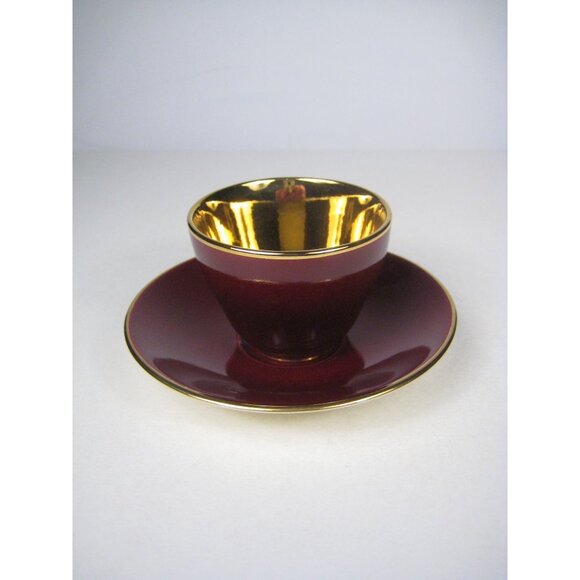 Royal Copenhagen Burgundy Red Gold Vintage Confetti Demitasse Set Denmark 1950s - Picture 8 of 16
